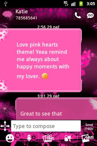 Heart Pink Theme GO SMS Pro