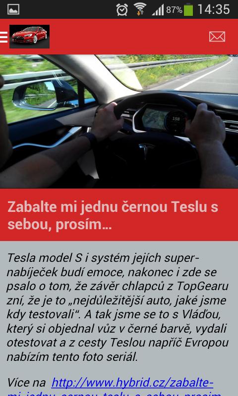 Info aplikace pro Tesla fans