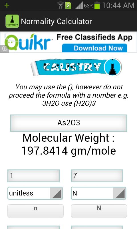 Normality Calculator