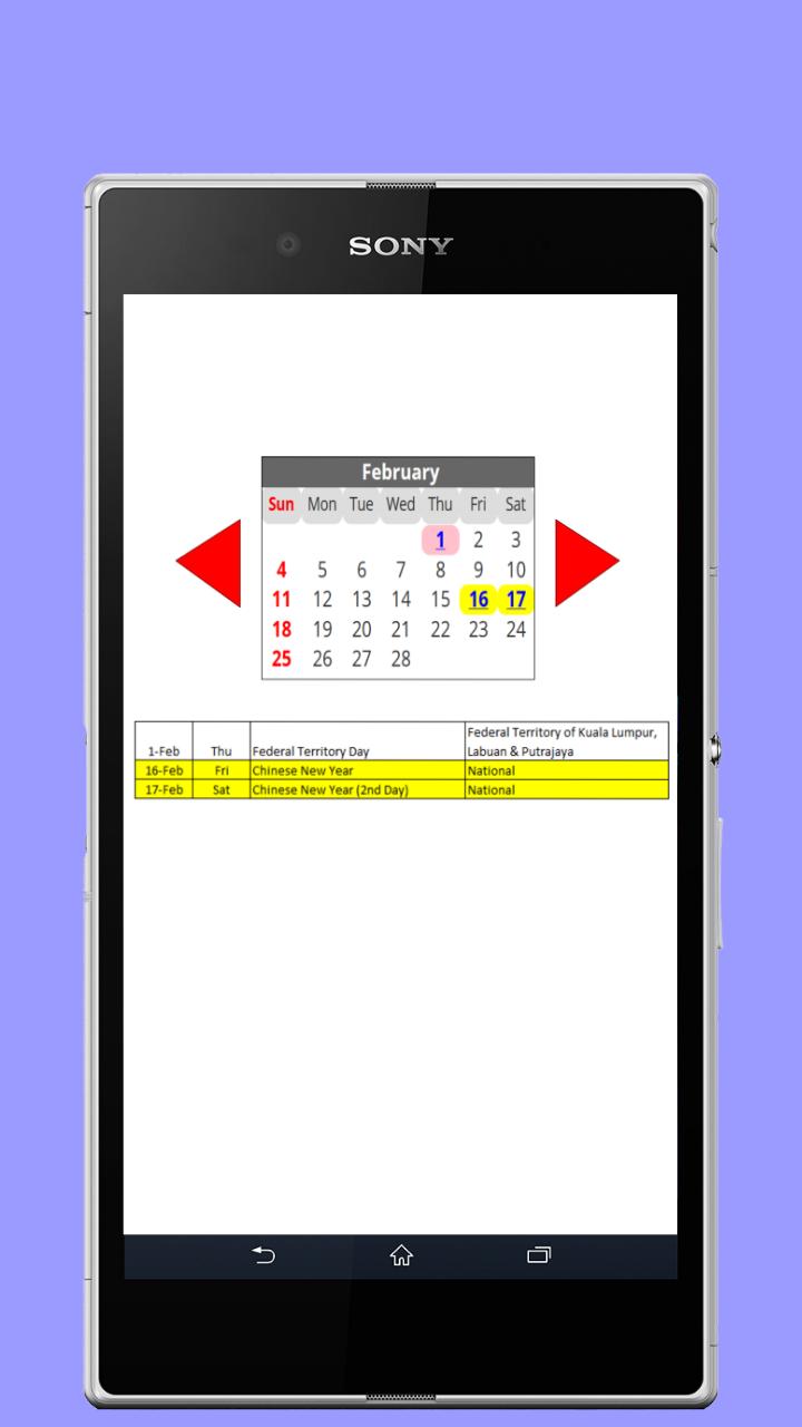 Calendar Malaysia Lite