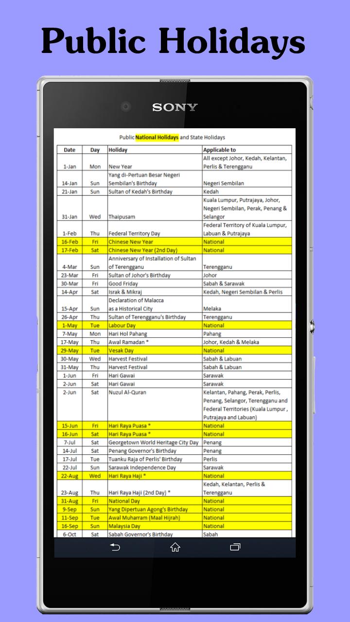 Calendar Malaysia Lite