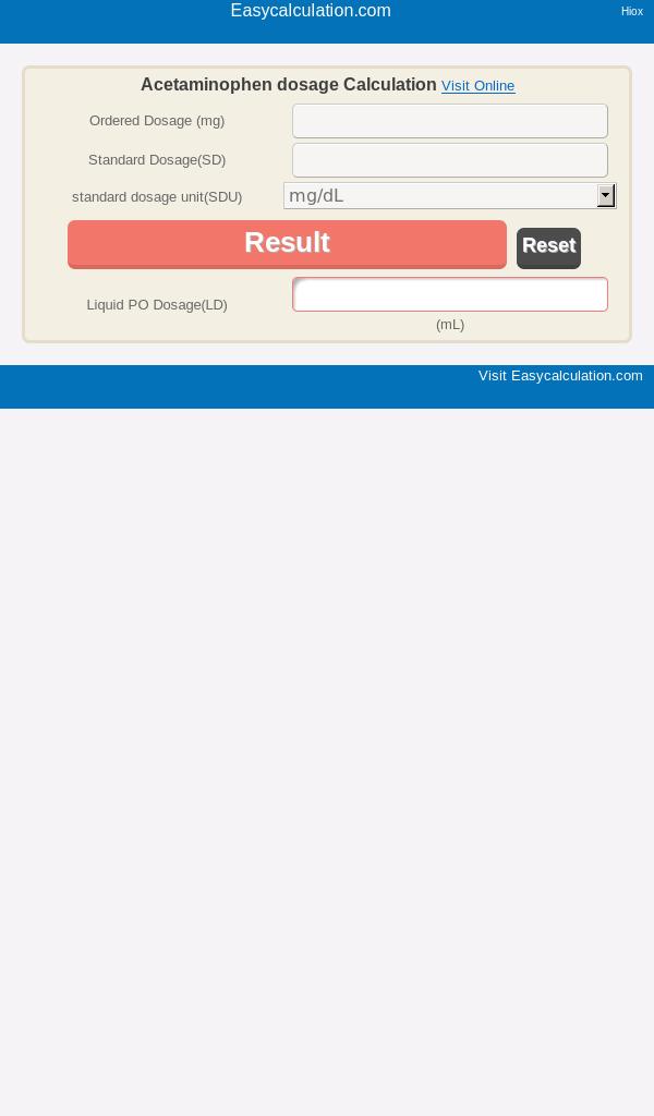 Acetaminophen dosage Calci